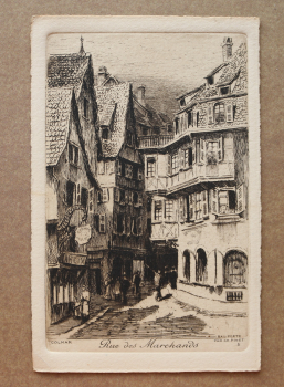 Ansichtskarte Künstler Ch Pinet Radierung AK Colmar 1910-1920 Rue des Marchands Häuser Ortsansicht Frankreich France 68 Haut Rhin